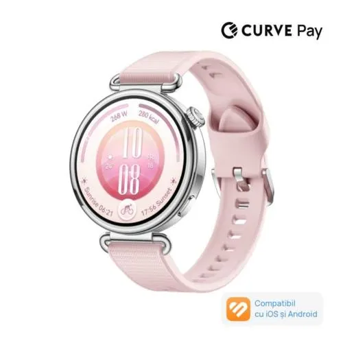 Smartwatch Huawei Watch GT 7, 41mm, Ecran AMOLED 1.32inch, Bluetooth, Stainless Steel Case, Curea Fluoroelastomer, Monitorizare sanatate, Android/iOS, 5 ATM (Roz)