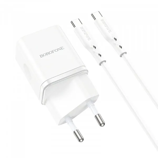 Borofone Incarcator Retea Cu Cablu USB-C Borofone BN7, 20W, 3A, 1 x USB-A - 1 x USB-C, Alb