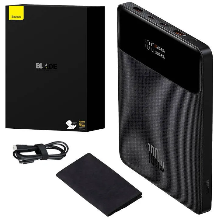 BASEUS Acumulator extern Baseus Blade High Power, 20000 mAh, 100W, Digital Display, Incarcare rapida, 2x USB-A, 2x USB-C, cablu USB-C inclus, Negru