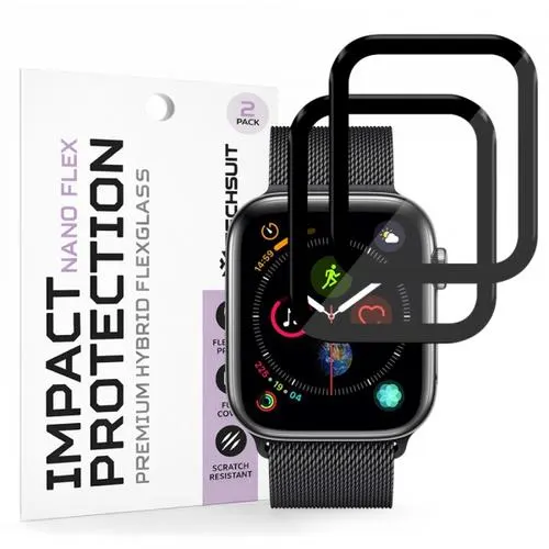 Folie Protectie Techsuit Nano Flex pentru Apple Watch 44mm Series, Set 2 bucati, Plastic, Neagra
