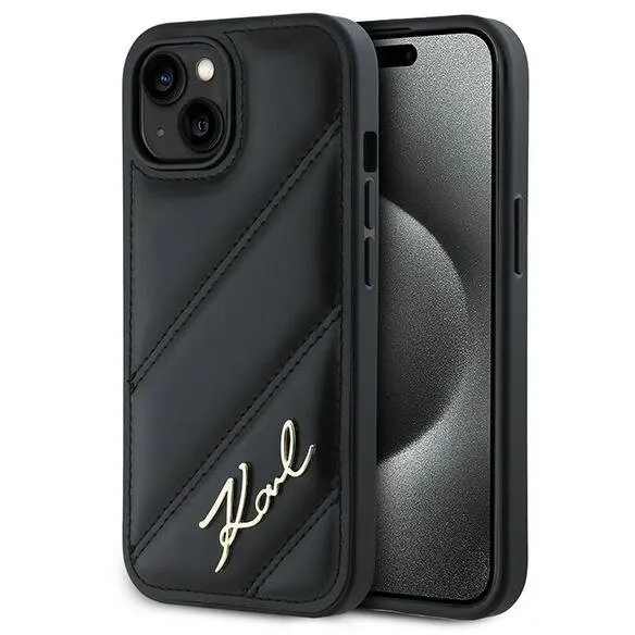Karl Lagerfeld Husa pentru Apple iPhone 15, Karl Lagerfeld, Diagonal Quilted Script, Neagra