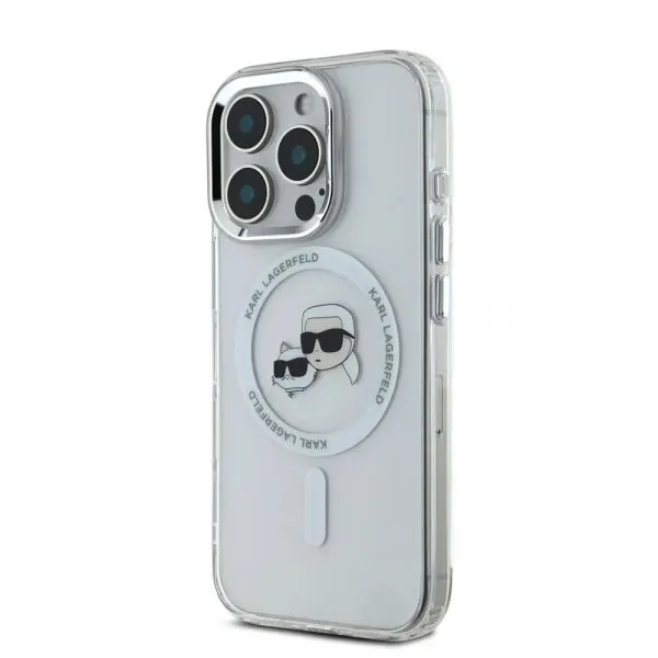 Karl Lagerfeld Husa MagSafe pentru Apple iPhone 16 Pro, Karl Lagerfeld, IML Metal Karl & Choupette's Heads, Alba