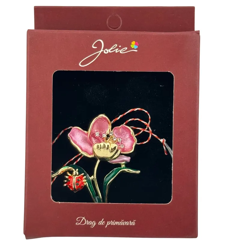 Brosa Vintage, Jolie, Material Metal, Ambalaj Carton, Dimensiune Brosa Aproximativ 4-6 cm, Model Lalea Roz