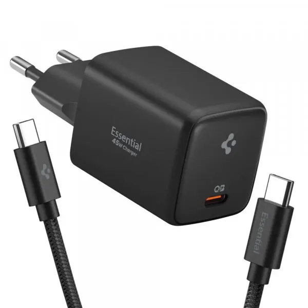 Spigen Incarcator Retea Cu Cablu USB-C Spigen EE451EU Essential, 45W, 3A, 1 x USB-C, Negru ACH09474