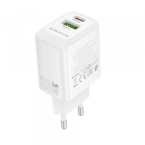 Borofone Incarcator Retea Borofone BN29 Fuente, 30W, 3A, 1 x USB-A - 1 x USB-C, Alb