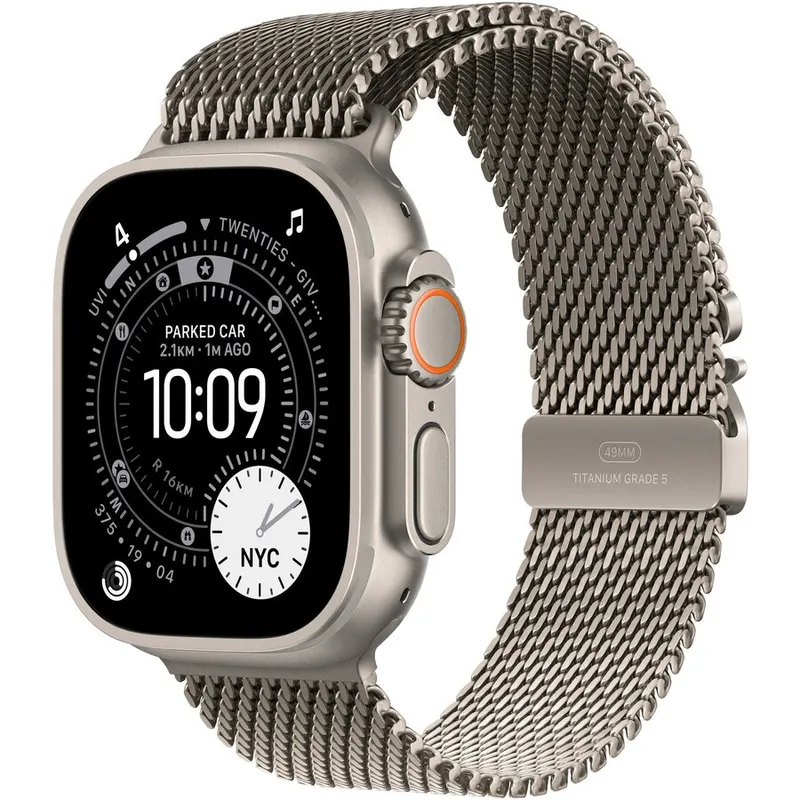 Apple Apple Watch Ultra 3, GPS + Cellular, Carcasa Natural Titanium 49mm, Natural Titanium Milanese Loop - Large