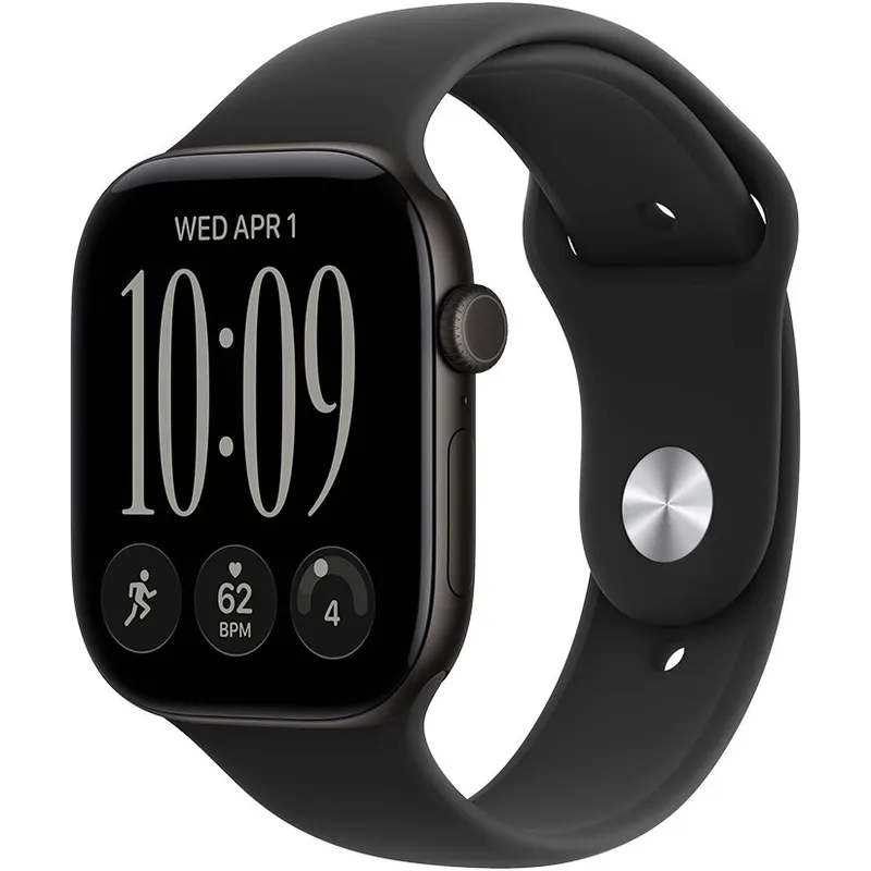 Apple Apple Watch Series 12 GPS + Cellular, 46 mm, carcasa din aluminiu negru, bratara Black Sport Band, marime S/M