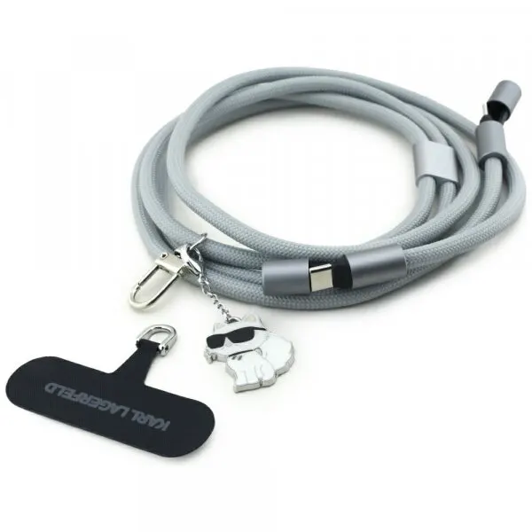 Karl Lagerfeld Cablu Date si Incarcare USB-C - USB-C Karl Lagerfeld Choupette Charm, 100W, 1.5m, Gri