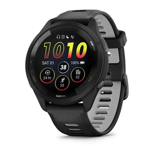Smartwatch Garmin Forerunner 265, GPS, 46mm, Ecran AMOLED 1.3inch, Bluetooth, Wi-Fi, ANT+, Autonomie 13 zile, Monitorizare avansata activitati, 5 ATM (Negru/Gri)