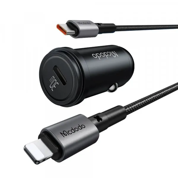 Mcdodo Incarcator Auto Cu Cablu Lightning McDodo CC-7492 Obsidian, 30W, 3A, 1 x USB-C, Negru