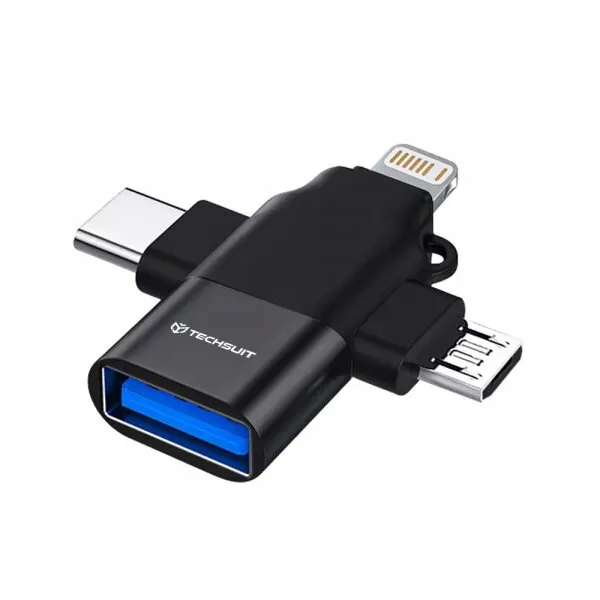 techsuit Adaptor OTG Lightning / microUSB / USB-C - USB-A Techsuit A17 SoundVoltX, Negru
