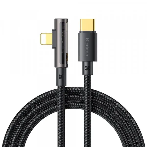 Mcdodo Cablu Date si Incarcare USB-C - Lightning McDodo CA-3390 Angled, 36W, 1.2m, Negru