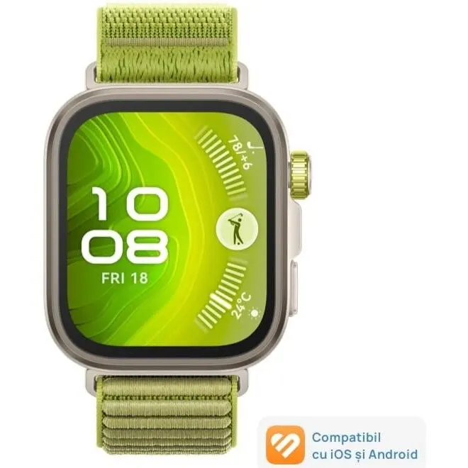 Huawei Smartwatch HUAWEI Watch Fit 4 Pro, Ecran AMOLED 1.82 inch, Bluetooth, ECG, 5 ATM, Curea Textila, Verde