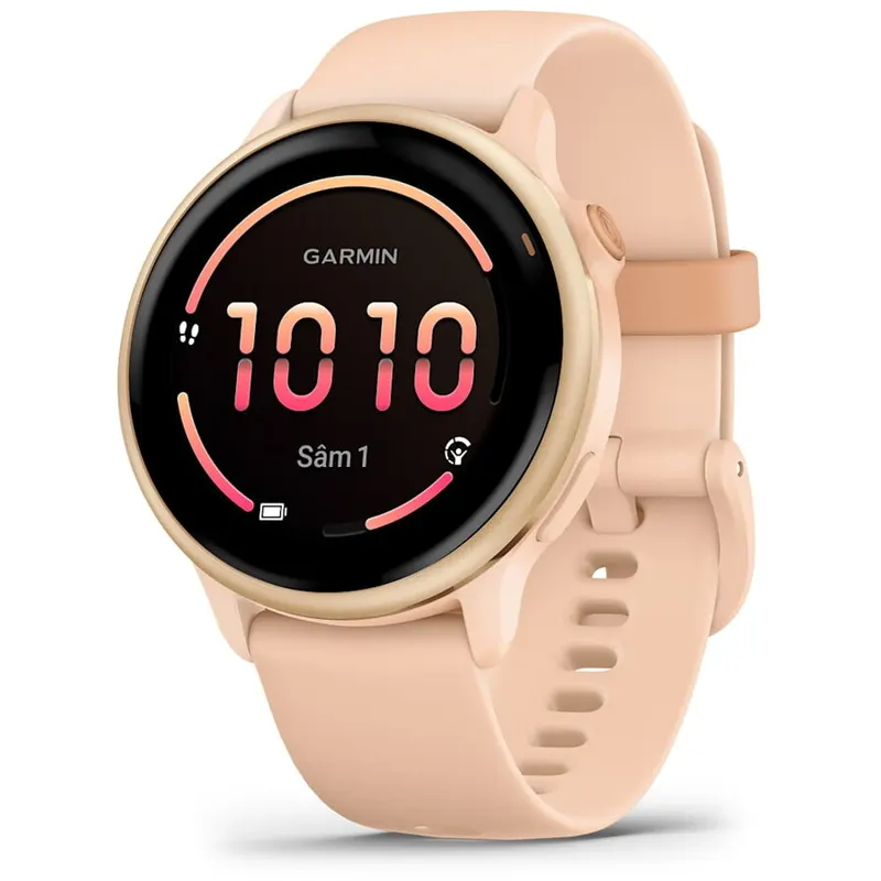 GARMIN Ceas Garmin vívoactive 6 display AMOLED, memorie 8GB, autonomie pana la 11 zile, rezistant la apa, curea din silicon, Metallic Pink Dawn