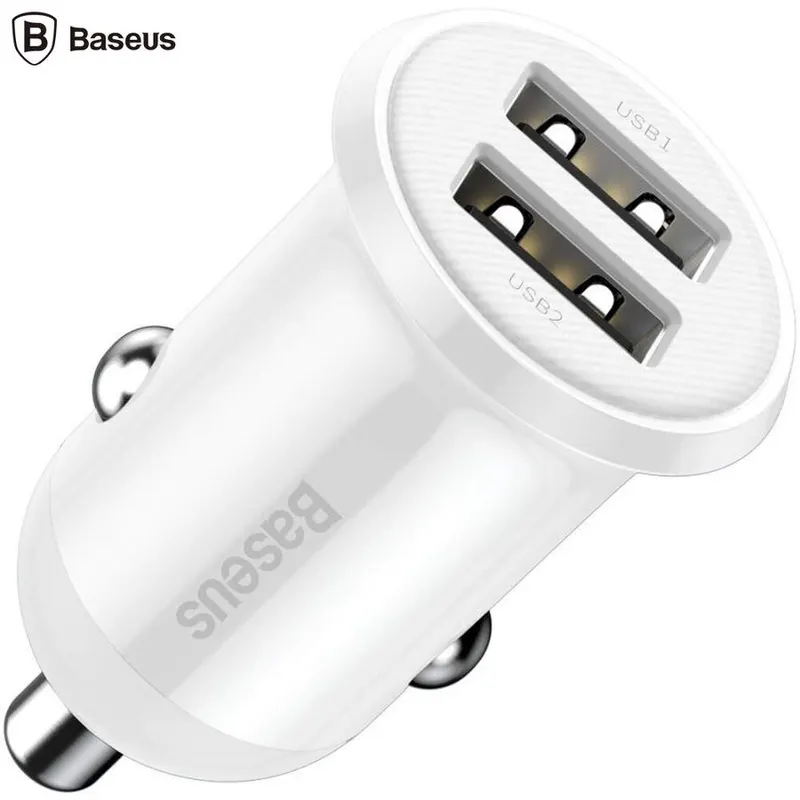 BASEUS Incarcator auto, Baseus, 2 x USB, 4.8 A, Alb