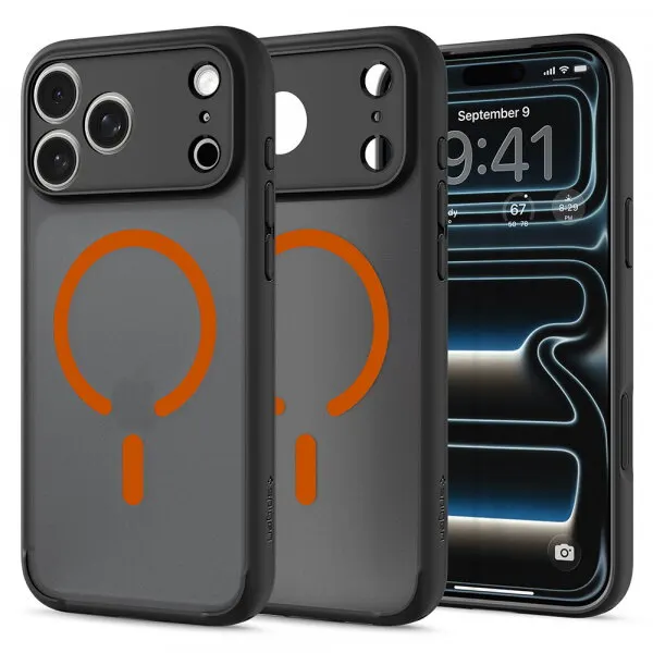 Spigen Husa MagSafe pentru Apple iPhone 18 Pro Max / 17 Pro Max, Spigen, Ultra Hybrid, Neagra Portocalie Satinata ACS12125