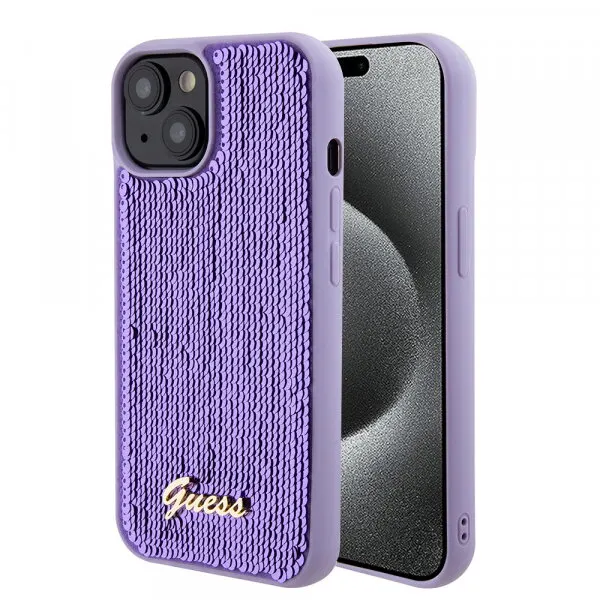 Guess Husa pentru Apple iPhone 15, Guess, Sequin Script Metal, Mov