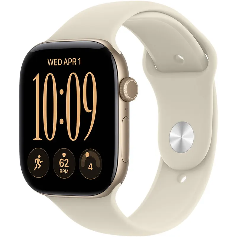 Apple Ceas smartwatch Apple Watch Series 12, GPS, 46mm, aluminiu, Sport Band Sand M/L, Auriu deschis