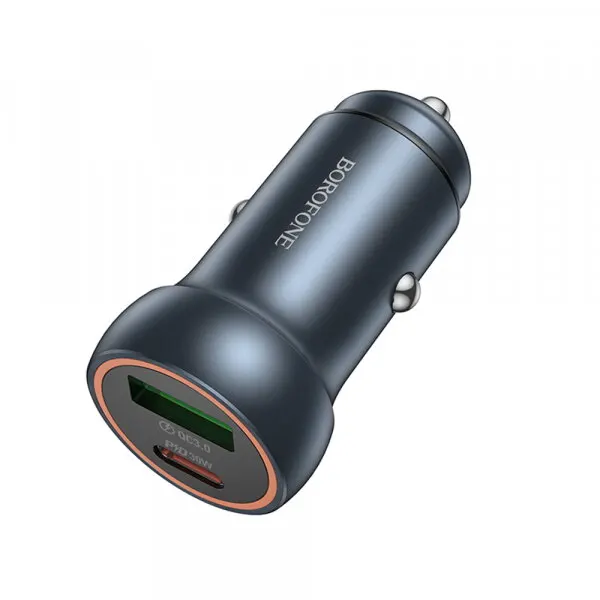 Borofone Incarcator Auto Borofone BZ32A Fresh, 30W, 3A, 1 x USB-A - 1 x USB-C, Gri