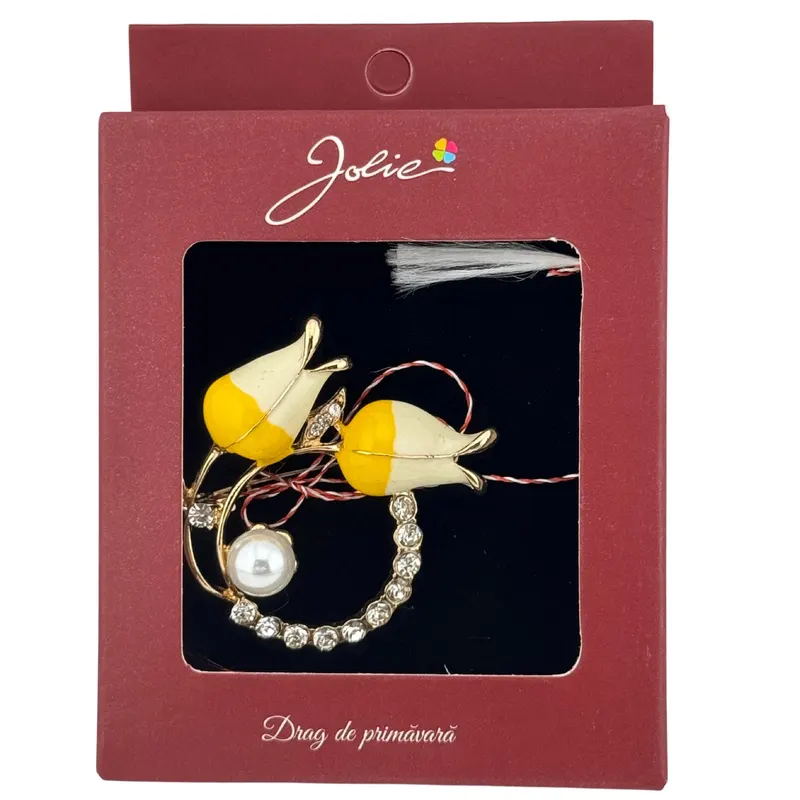Brosa Vintage, Jolie, Material Metal, Ambalaj Carton, Dimensiune Brosa Aproximativ 4-6 cm, Model Flori Galbene