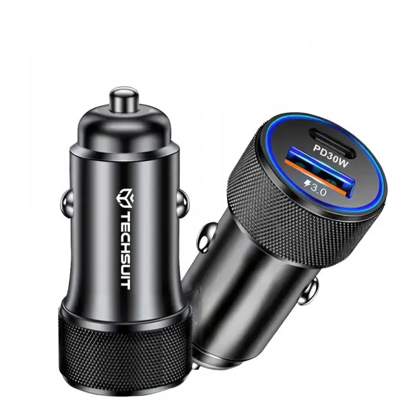 techsuit Incarcator Auto Techsuit C2 VoltDuo, 30W, 3A, 1 x USB-A - 1 x USB-C, Negru