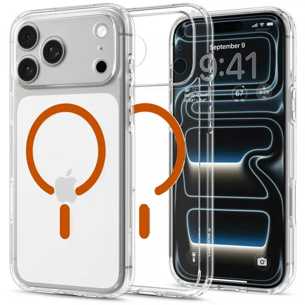 Spigen Husa MagSafe pentru Apple iPhone 18 Pro Max / 17 Pro Max, Spigen, Ultra Hybrid, Transparenta Portocalie ACS12122