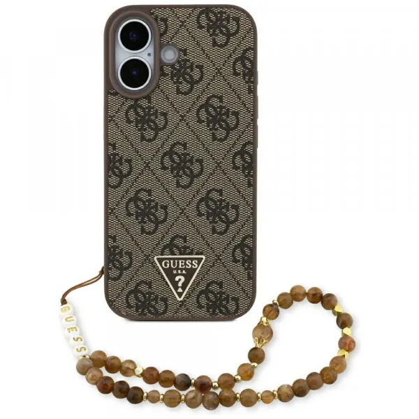 Guess Husa MagSafe pentru Apple iPhone 17, Guess, 4G Triangle Logo Cord Strap, Maro