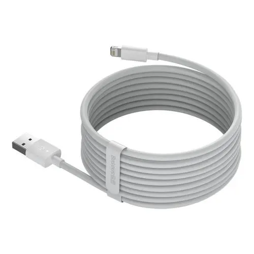 Cablu de Date Baseus TZCALZJ-02, USB la Lightning, 1.5 m, 2.4A, (Set 2 Bucati), Alb