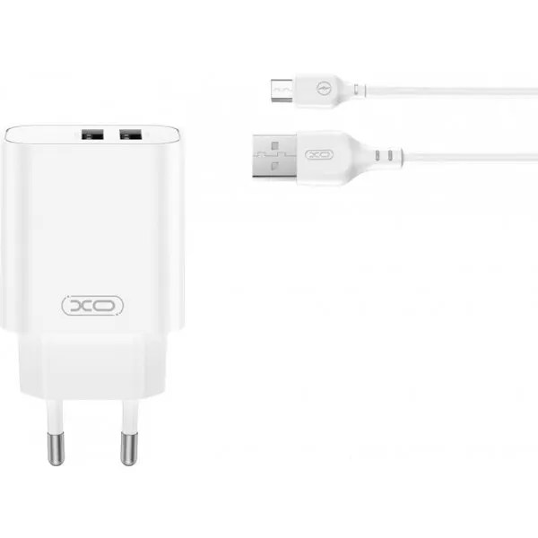 XO Design Incarcator Retea Cu Cablu microUSB XO Design CE34, 12W, 2.4A, 2 x USB-A, Alb