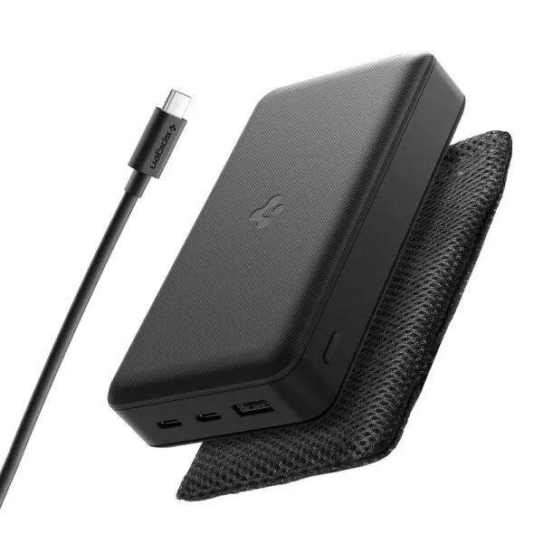 Spigen Baterie Externa Spigen, 20000mAh, 30W, QC + PD, 1 x USB-A - 2 x USB-C, Neagra