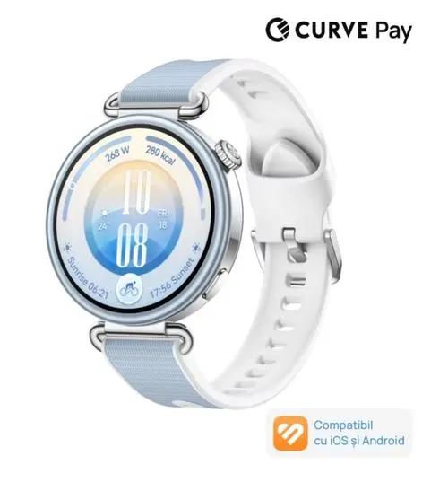 Smartwatch Huawei Watch GT 7, 41mm, Ecran AMOLED 1.32inch, Bluetooth, Stainless Steel Case, Curea Fluoroelastomer, Monitorizare sanatate, Android/iOS, 5 ATM (Albastru)