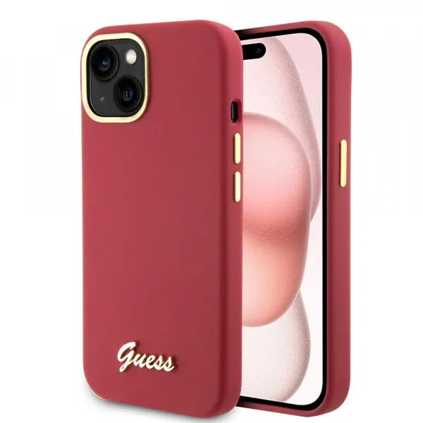 Guess Husa pentru Apple iPhone 15, Guess, Script Metal Logo & Frame, Rosie