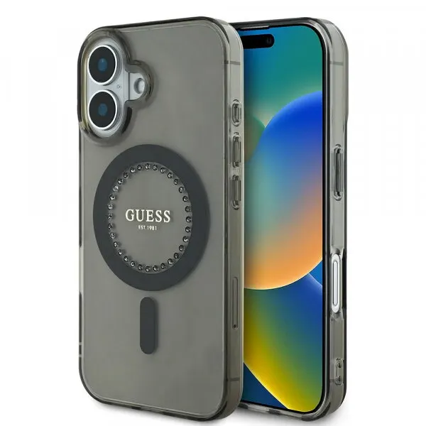 Guess Husa MagSafe pentru Apple iPhone 16, Guess, IML Rhinestone, Neagra
