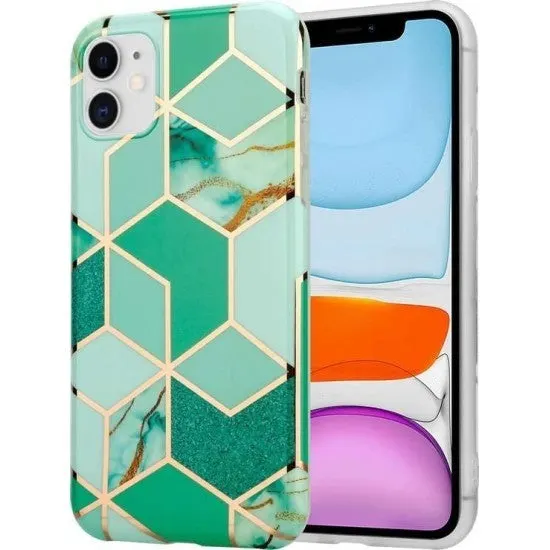 Samsung, Husa protectie pentru Samsung A11 Soft IMD TPU Marble Geometric Verde