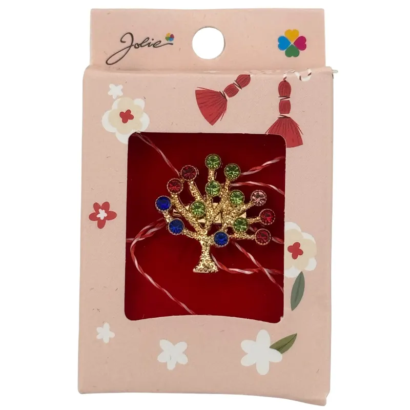 Martisor Brosa Mica in Cutie, Jolie, Dimensiune Brosa 2.5-3cm, Material Metal, Model Copacul Vietii, Cutie Roz