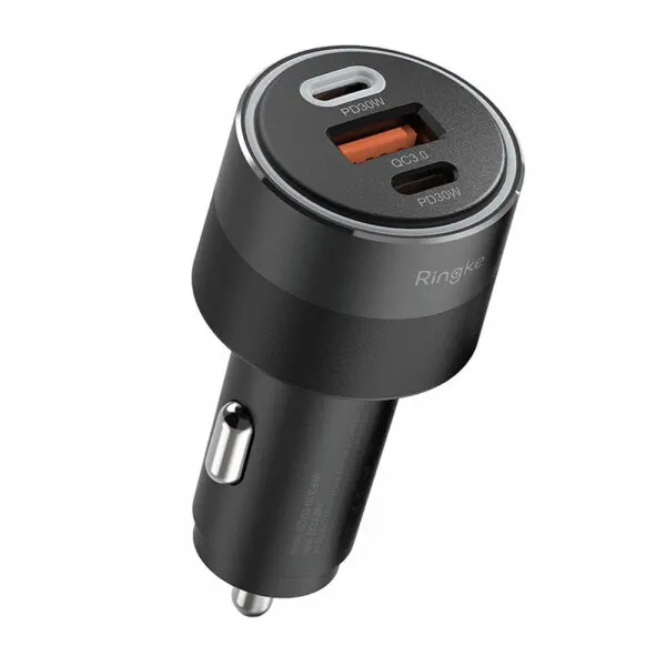 Ringke Incarcator Auto Ringke, 30W, 3A, 1 x USB-A - 2 x USB-C, Negru
