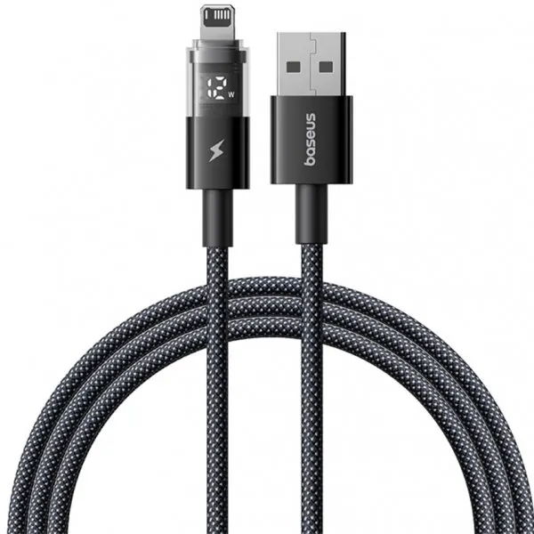 BASEUS Cablu Date si Incarcare USB-A - Lightning Baseus Display 2, 12W, 1m, Negru P10382700121-00