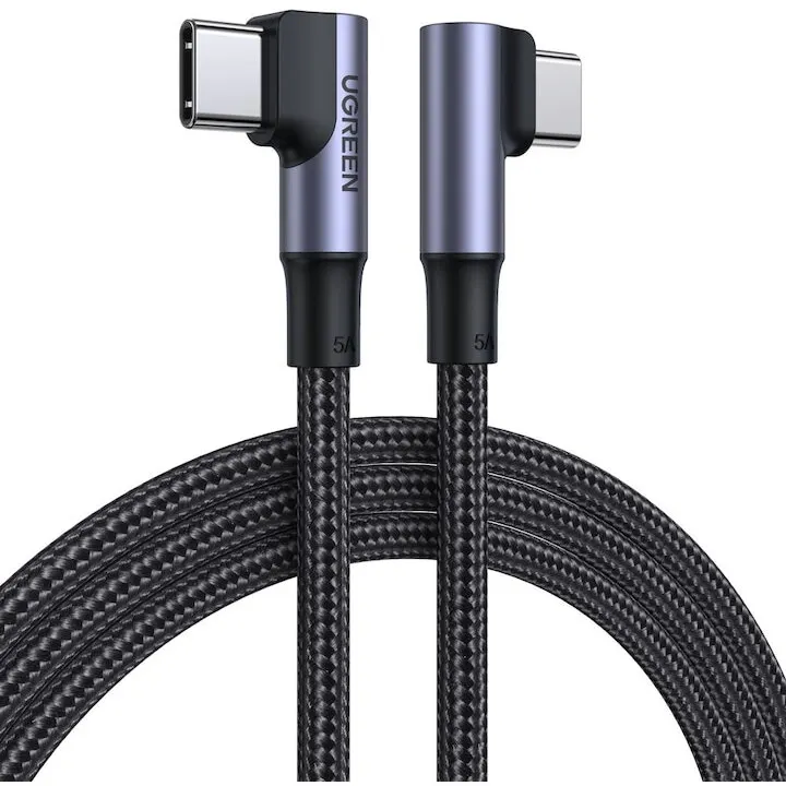 Ugreen Cablu pentru incarcare si transfer de date UGREEN Elbow US335, 2x USB Type-C, Quick Charge, Power Delivery 100W, 5A, 2m, Negru