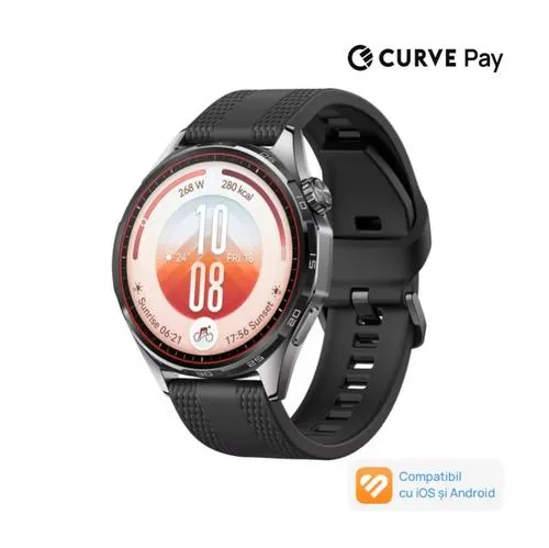 Smartwatch Huawei Watch GT 7, 46mm, Ecran AMOLED 1.47inch, Bluetooth, Black Stainless Steel Case, Curea Fluoroelastomer, Monitorizare sanatate, Android/iOS, 5 ATM (Negru)