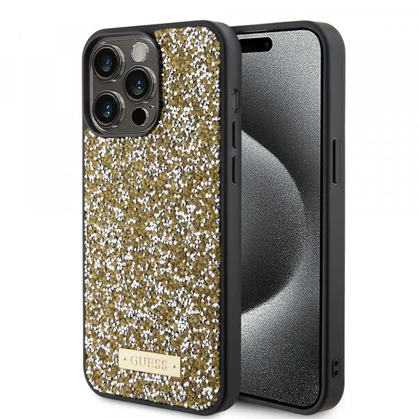 Guess Husa pentru Apple iPhone 15 Pro Max, Guess, Rhinestone Metal Logo, Galbena