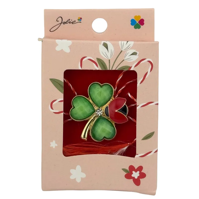 Martisor Brosa Mica in Cutie, Jolie, Dimensiune Brosa 2.5-3cm, Material Metal, Model Trifoi, Cutie Roz