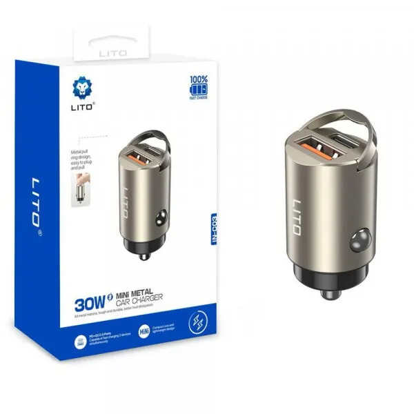 LITO Incarcator Auto Lito IN-C03, 30W, 3A, 1 x USB-A - 1 x USB-C, Gri
