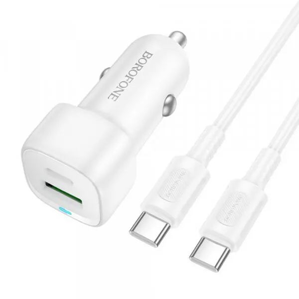 Borofone Incarcator Auto Cu Cablu USB-C Borofone BZ34B Cloud, 20W, 3A, 1 x USB-A - 1 x USB-C, Alb