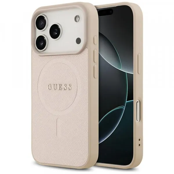 Guess Husa MagSafe pentru Apple iPhone 17 Pro, Guess, Saffiano Classic Logo, Roz