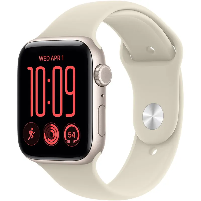 Apple Apple Watch SE 3 GPS + Cellular, 44 mm, carcasa din aluminiu starlight, bratara Sand Sport Band, marime S/M