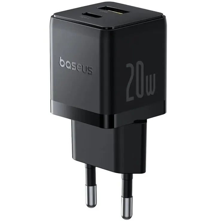 BASEUS Incarcator retea Baseus Palm, Quick Charge 20W, 1 x USB, 1 x USB Type-C 5V/3.0A, include cablu USB Type-C la USB Type-C 1m, negru