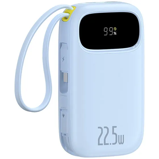 BASEUS Acumulator extern Baseus EnerFill FC31 Digital Display 20.000 mAh, 22.5W, cablu USB-C si Lightning incorporat, Albastru