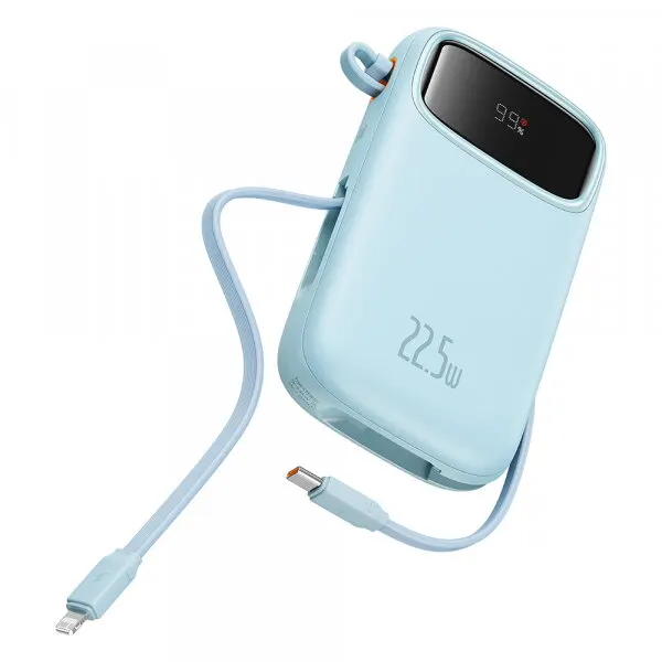 BASEUS Baterie Externa Baseus Qpow Pro+, 10000mAh, 22.5W, QC + PD, 1 x Lightning - 1 x USB-A - 2 x USB-C, Albastra