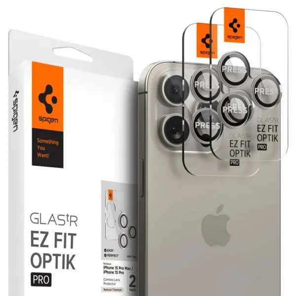 Spigen Folie de protectie Camera Spate Spigen GlastR EZ FIT Optik Pro pentru Apple iPhone 16 Pro Max, Sticla Securizata, Set 2 bucati, Gri AGL07163