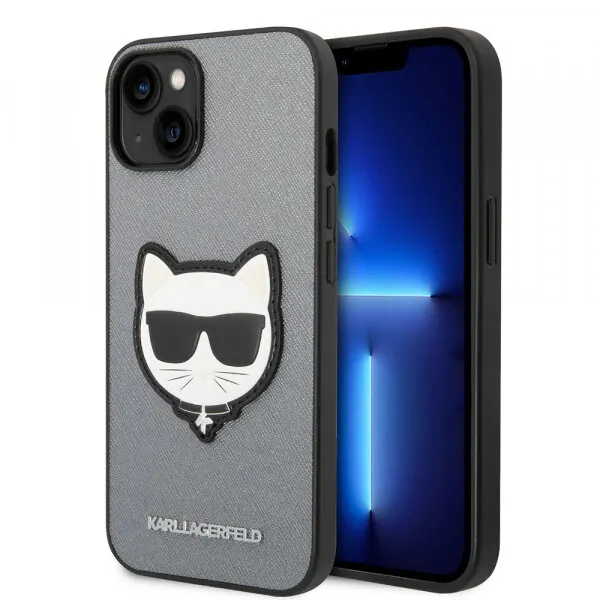Karl Lagerfeld Husa pentru Apple iPhone 14 Plus, Karl Lagerfeld, Saffiano Choupette's Head, Argintie